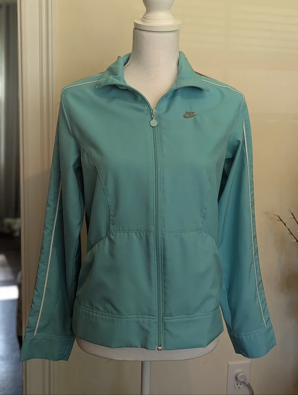 Nike Vintage Retro Aqua Track Jacket Gray Stripe Size S